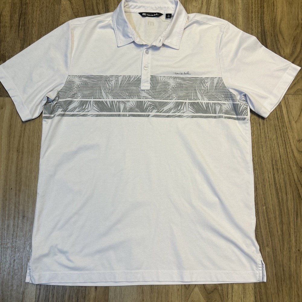 Travis Matthews Men's Make Camp Short Sleeve Golf Polo Shirt White And Gray XL